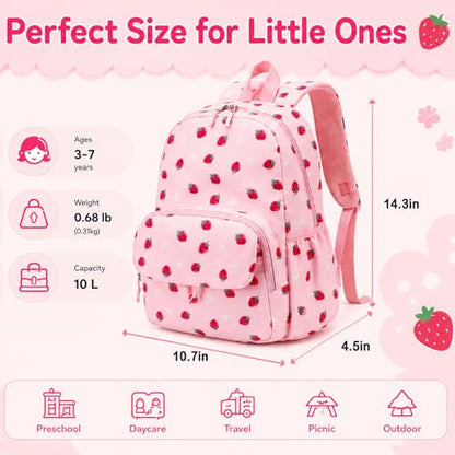 BTOOP Kids Backpack, Girls Backpack 4-6-Preschool Kindergarten School Bookbag with Insulated Lunch Compartment & Chest Strap, Pink-Strawberry Backpacks - color: Pink-strawberry, size: Age 3-6 (14.5" H Fit Folder)