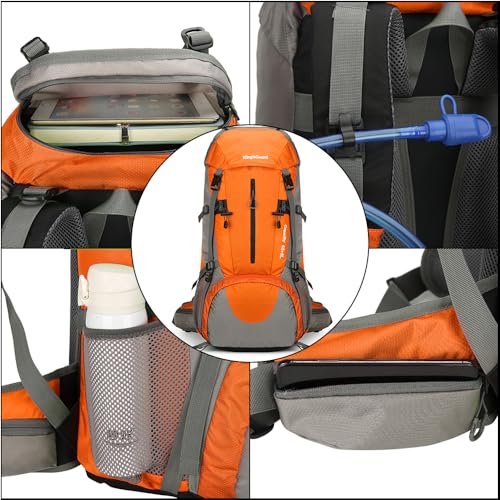 King'sGuard 70L Hiking Backpack with Rain Cover Lightweight Waterproof Travel Camping Backpack Large Backpacking Pack - color: Orange
