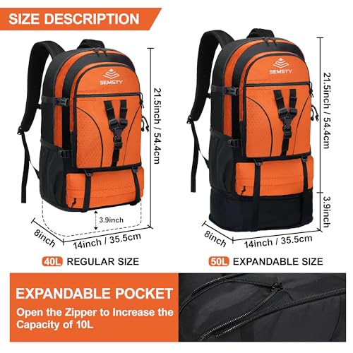 40L/50L Expandable Hiking Backpack for Men and Women, Travel Camping Backpack Flight Approved - color: 40l+10l Orange