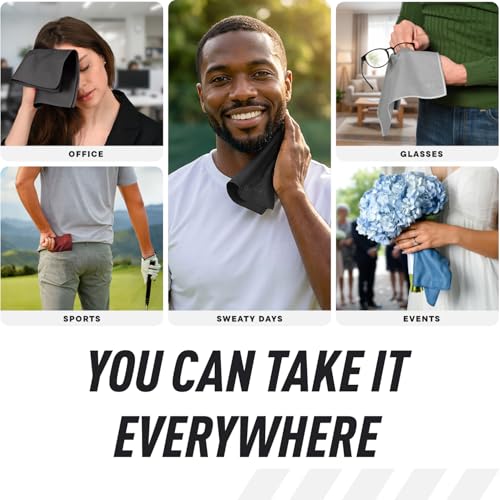 DRYKI Sweat Absorbing Handkerchiefs - The Original Pocket-Sized Sweat Towels - Quick-Dry Microfiber Sweat Rags for Face, Hands, & Body - Men & Women - Gym, Sports, and Work (Dark Grey: 5 Pack)