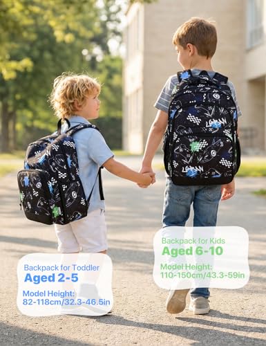 VASCHY Kids Backpacks, 12L Toddler & 17.5L School Backpacks, Lightweight Water-Resistant for Boys and Girls Ages 3-12 - color: Black & White Racer-l, size: Large
