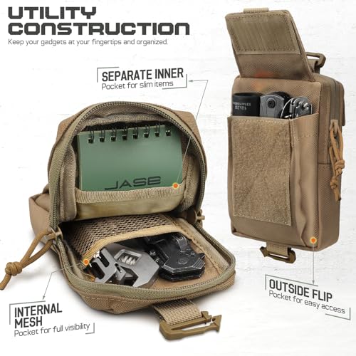Tactical Backpack Accessories Pouch, Molle Accessories Shoulder Strap Attachment Pouches Utility EDC Phone Pouch Sport - color: Coyote Brown