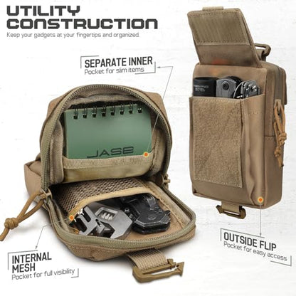 Tactical Backpack Accessories Pouch, Molle Accessories Shoulder Strap Attachment Pouches Utility EDC Phone Pouch Sport - color: Coyote Brown