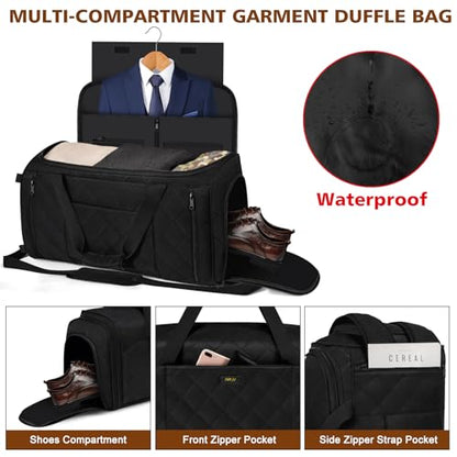 Convertible Garment Bags for Travel - Carry on Garment Duffle Bag with Backpack Straps for Men Women, 4 in 1 Large Travel Duffel Bags with Shoes Compartment Hanging Suit Dress Weekender Bag 3pcs Set - color: D2-Black
