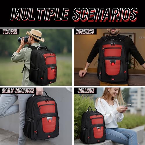 Z-MGKISS 18.4 Large Travel Backpack, USB Computer Bagpack Fits 18.4 Inch Laptop, Business Backpack for Men, TSA Flight Approved, Laptop Backpacks, Red - color: Red