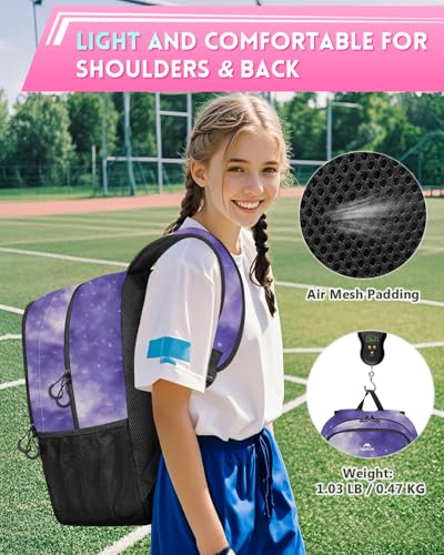 MATEIN Girls Soccer Backpack with Ball Holder, Shoe Compartment, Fence Hook - color: Galaxy Purple