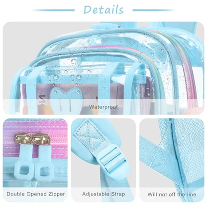 Clear Backpack for Girls Women Heavy Duty Transparent Bookbag School Backpack with Mesh Pockets Stadium Approved See Through Backpack (Blue) - color: Blue