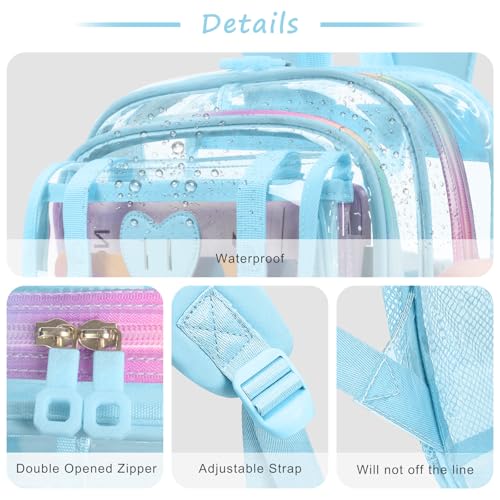 Clear Backpack for Girls Women Heavy Duty Transparent Bookbag School Backpack with Mesh Pockets Stadium Approved See Through Backpack (Blue) - color: Blue
