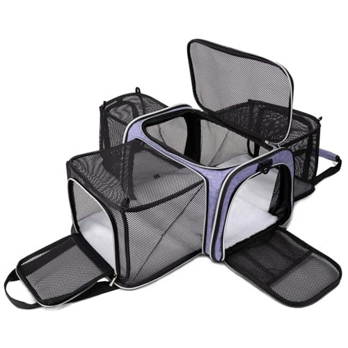 BAGLHER Cat Carrier Bag,Airline Approved Pet Carrier Soft Side Pet Travel 5 Sides Open Doors 3 Sides Expandable Foldable Dog Carrier with Fleece Pad - color: Purple, size: 17.5"L x 12.0"W x 11.5"H