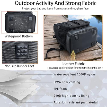 Fishing Backpack with Tackle Boxes and Rod Holder, Cooler, 30L Large Tackle Bag with Fishing Gear Lures Kit, Waterproof Bottom tackle Backpack Fish Set Gifts for Men Women-Black Back Pack - color: Black BackPack