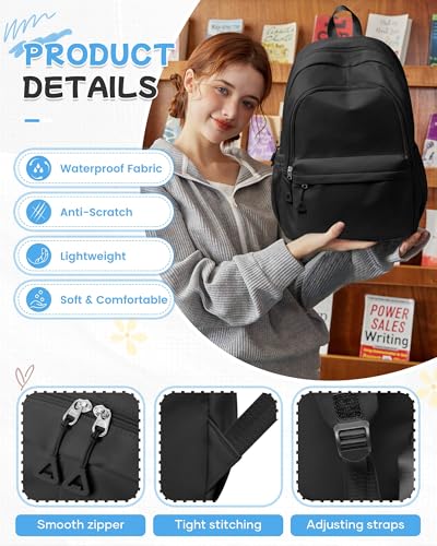 Black Backpack for School, High School Bookbag Back Pack for Teens Girls Boys, Lightweight College Backpack Bookbag for Women Men, Simple Casual Daypack Backpack Mochilas Escolares para Adolescentes - color: A0-black
