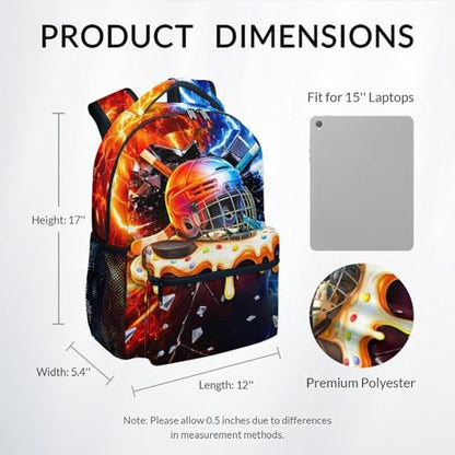 Boys Hockey Backpack for Kids Bookbag with Pocket - Ice Hockey School Bag with Padded Shoulder Straps for Outdoor Daily Use (17 Inch) - color: Red