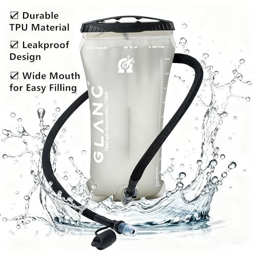 GLANC Hydration Bladder - 2L Water Bladder with Cleaning Kit for Outdoor Hiking Backpack, BPA Free Leakproof Water Reservoir for Hydration Pack, Insulated Hose & High Flow Bite Valve - color: Light gray (No Kit)