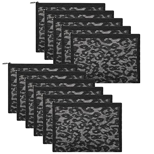 12 Pieces Zipper Nylon Mesh Pouch, Mesh Cosmetic Bags Makeup Bags Pencil Case, Multipurpose Travel Bags for Cosmetic School Office Supplies and Travel Accessories (Black Lace, A5) - color: Black Lace, size: A5