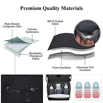 ANWTOTU Baby Diaper Bags with Changing Station,Waterproof Diaper Bag Backpack for Moms Dads with USB Charging Port,Large Capacity Multifunctional Baby Essentials(Black) - color: Black