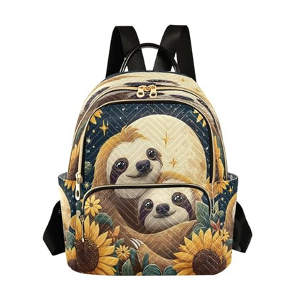 Animal Sloth Sunflower Moon Mini Backpack Purse for Women Shoulder Bag Fashion Daypack Ladies Handbag Lightweight Travel Bag Rucksack - color: Animal Sloth Sunflower Moon, size: Small