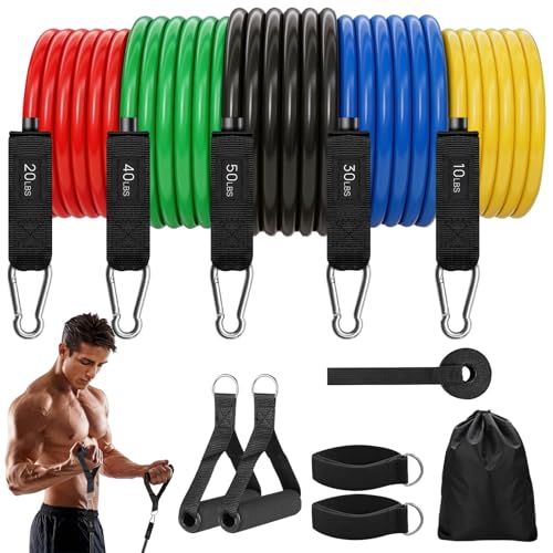 Resistance Bands with Handles, 5-Level Exercise Bands with Handles, Resistance Bands for Men and Women, Exercise Bands for Full-Body Training, Fitness, Physical Therapy, Workout Bands at Home, Gym