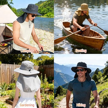 NPQQUAN Sun Hats for Men Women with Neck Flap UPF 50+ UV Protection Wide Brim Bucket Hat Safari Hiking Fishing Hats - color: Green（neck Flap）