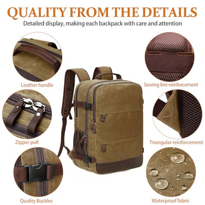 BOVIP Travel Backpack for Men Carry On Backpack Flight Approved Personal Item Backpack, 18.4 inch Laptop Backpack Casual Daypack Weekender Business Hiking Backpack, Brown - color: Brown, size: 18.4 inch