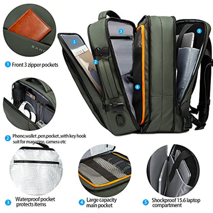 BANGE Carry-on Backpack, 45L Expandable Travel Backpacks,Weekend Backpack Briefcase,Waterproof Laptop Backpack Fits For 17.3” Laptop - color: Green, size: 45L(expansion)