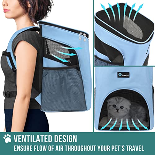PetAmi Cat Backpack Carrier, Airline Approved Pet Carrier Backpack for Small Dogs and Large Cats, Soft Sided Collapsible Ventilated with Sherpa Bed for Hiking Travel, Max 18 lbs, Light Blue - color: Light Blue