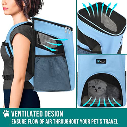 PetAmi Cat Backpack Carrier, Airline Approved Pet Carrier Backpack for Small Dogs and Large Cats, Soft Sided Collapsible Ventilated with Sherpa Bed for Hiking Travel, Max 18 lbs, Light Blue - color: Light Blue