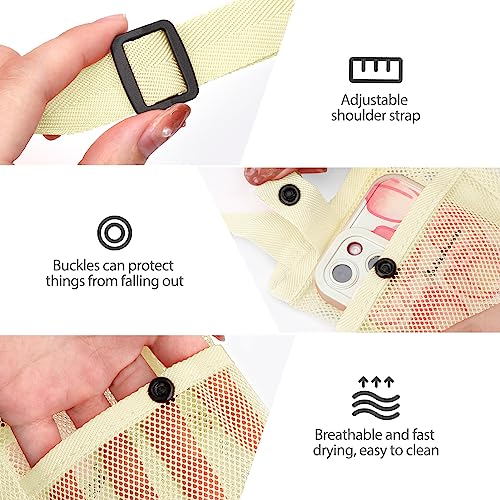 BINSUNS 2 Pcs Large Water Bottle Bag with Strap, Mesh Water Bottle Carrier Holder Crossbody Water Sling Bag Shoulder Strap and Pocket - Walking Sports Hiking Camping (Black+Beige) - color: Black+Beige, size: 2 Pcs-Large