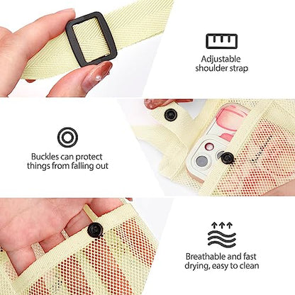BINSUNS 2 Pcs Large Water Bottle Bag with Strap, Mesh Water Bottle Carrier Holder Crossbody Water Sling Bag Shoulder Strap and Pocket - Walking Sports Hiking Camping (Black+Beige) - color: Black+Beige, size: 2 Pcs-Large