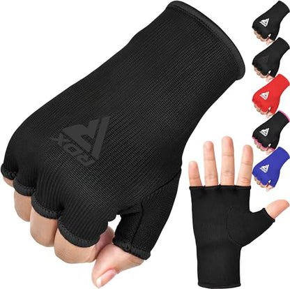 RDX Boxing Hand Wraps Inner Gloves Men Women, Half Finger Elasticated Bandages, Under Mitts Fist Protection, Muay Thai, Kickboxing, MMA, Martial Arts Speed Bag Punching Training - color: Full Black, size: X-Large