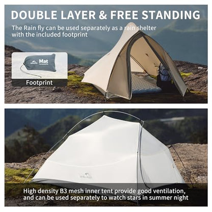 Naturehike Cloud Up 1 Person Tent, Lightweight Backpacking Tents for One Man, Waterproof Ultralight One Person Tent for Camping Hiking Backpacking - color: Sand