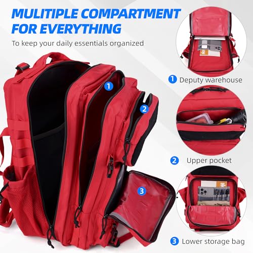 gracedon Tactical Backpack for Men 3 Day Rucksacks for Trekking Camping (red) - color: Red