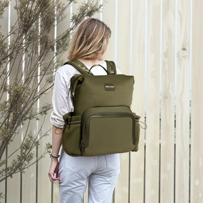 miss fong Diaper Bag Backpack - Baby Diaper Bag Neoprene Bag Large Capacity Neoprene Backpack with Diaper Changing Pad with 12 Pockets Pañaleras Para Bebe Baby Bag for Mom & Dad -Green - color: Green