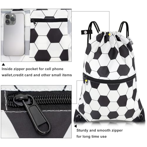 draw string back bag, Large Gym Sports string backpack for men and women with front zipper pocket(football pattern) - color: Soccer, style: Drawstring With Front Pocket