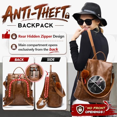 CHERUTY Women Backpack Purse PU Leather Anti-theft Casual Shoulder Bag Fashion Ladies Satchel Bags - color: Tan, size: Medium