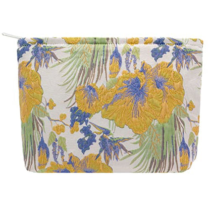 Makeup Bags for Purse Zipper Cosmetic Pouch Large Travel Canvas Make Up Organizer Tool Pouch for Women and Girls,Brocade Flower Yellow - color: Brocade Flower Yellow