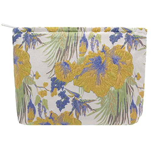 Makeup Bags for Purse Zipper Cosmetic Pouch Large Travel Canvas Make Up Organizer Tool Pouch for Women and Girls,Brocade Flower Yellow - color: Brocade Flower Yellow