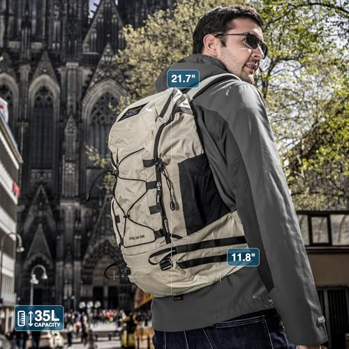 MOUNTAINTOP 35L Hiking Backpack, Lightweight Outdoor Travel Camping Daypack with Rain Cover for Men & Women（White） - color: Creamy White