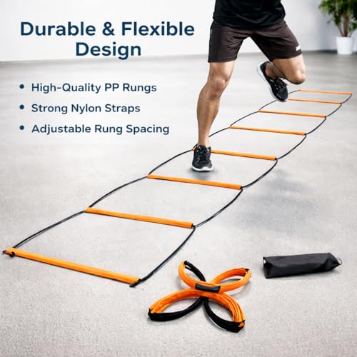 Kids Agility Ladder, Speed Ladder Training for Football & Soccer, 15ft Agility Speed Ladder with Storage Bag, Team Conditioning Equipment, Agility Agility Ladder 10 Grid - style: Agility Agility Ladder 10 Grid