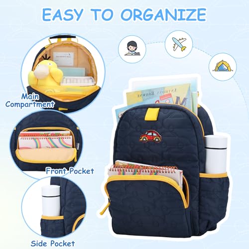 Chase Chic Toddler Backpack for Boys, Puffer Cute Lightweight Preschool Backpack with Lunch Box Set for Daycare Travel Kids Age 3-6,Blue Car - color: Blue Car