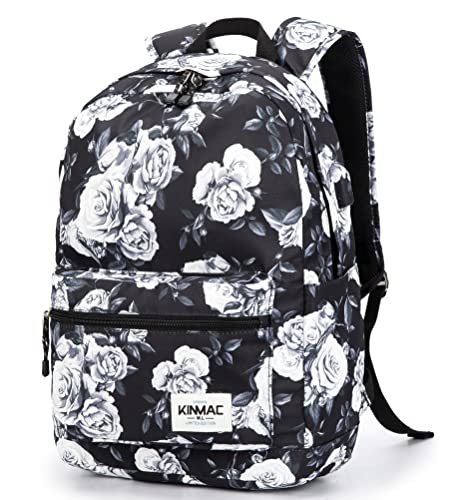 Kinmac White Rose Pattern 15 inch Waterproof Laptop Travel Outdoor Backpack With USB Charging Port For 13 inch 14 inch and 15.6 inch Laptop - color: White Rose