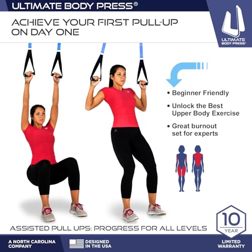 Ultimate Body Press XL Doorway Pull Up bar with Elevated bar & Adjustable Width - color: XL Doorway Pull Up Bar and Strap System