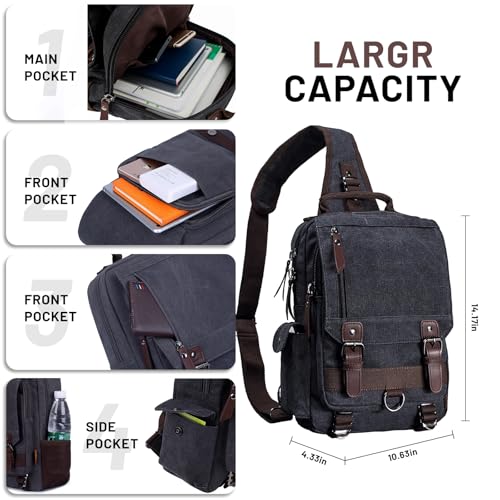 mygreen Canvas Cross Body Messenger Bag Shoulder Sling Backpack Travel Rucksack - color: Black, size: Large