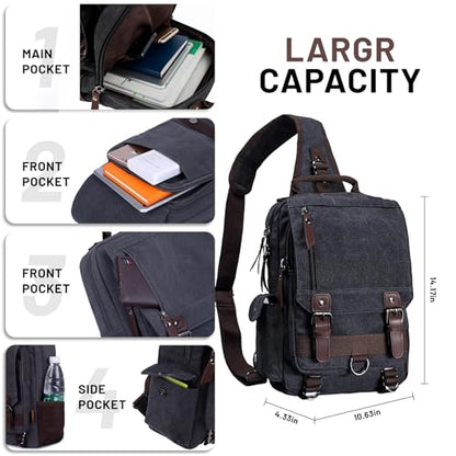 mygreen Canvas Cross Body Messenger Bag Shoulder Sling Backpack Travel Rucksack - color: Coffee, size: Large