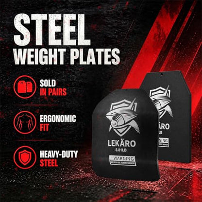 Weighted Vest Plates Set, Curved Front and Flat Back Weight Plates, 9.8 x 11 Inch, Ergonomic for Men and Women, Rust Resistant, CrossFit, Murph, Rucking, Strength Training - color: 8.81LB