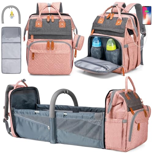 KABAQOO Diaper Bag Backpack with Detachable Changing Station, Large Capacity Baby Diaper Bags for Boys & Girls, Baby Registry Search Stuff & Shower Gifts, Newborn Essentials Must Haves, Pink Grey - color: Pink Grey