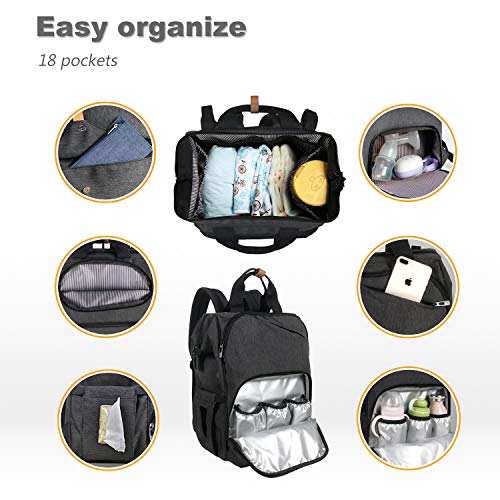 Hap Tim Diaper Bag Backpack,Large Capacity Travel Back Pack Maternity Baby Nappy Changing Bags, Double Compartments with Stroller Straps,Waterproof,Black (US7340-DG) - color: Dark Grey