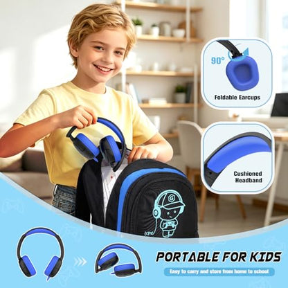 Bevalsa Backpack for School Boys,Cool Luminous Gamer Boys Backpacks with Wired Headphones Lunch Box Pencil Case,Kids Schoolbag for Teens Kindergarten Elementary School(Blue Backpack with Headphones) - color: Blue, style: Backpack With Headphones