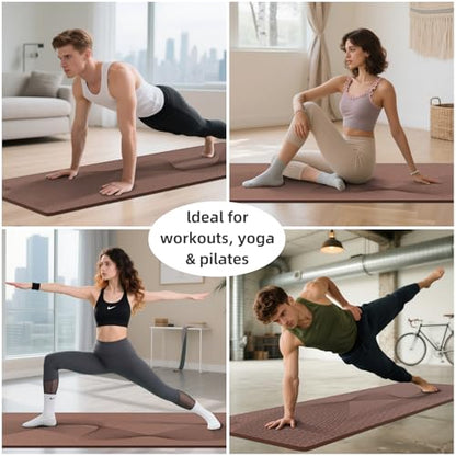 ILILI Yoga Mat, TPE Exercise Mat, Tear-Resistant, Fitness Yoga Mat with Carrying Strap, 72''x25''×0.3''(8mm), Ideal for Yoga, Pilates, Home Workouts, Stretching & All Fitness Routines - color: brown