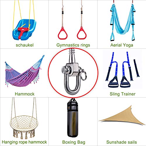 SELEWARE 2 Pack Swing Hangers Swing Set Hooks Stainless Steel Hammock Hooks for Porch Swing, Hammock Chair, Heavy Bag, Yoga Silk, Suspension Straps, Gymnastics Rings - color: Stainless 2 Pack Swing Hooks