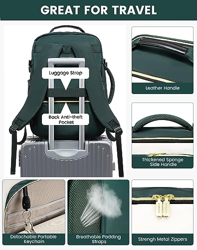 LOVEVOOK 40L Travel Backpack for Women & Men, Airline Approved Carry On Luggage with 3 Packing Cubes, TSA Overnight Bags, Waterproof Personal Item Bag, Weekender Essentials Backpacks fits 17" Laptop - color: Dark Green-beige-black, size: 17.3 Inch-40L-4Pc